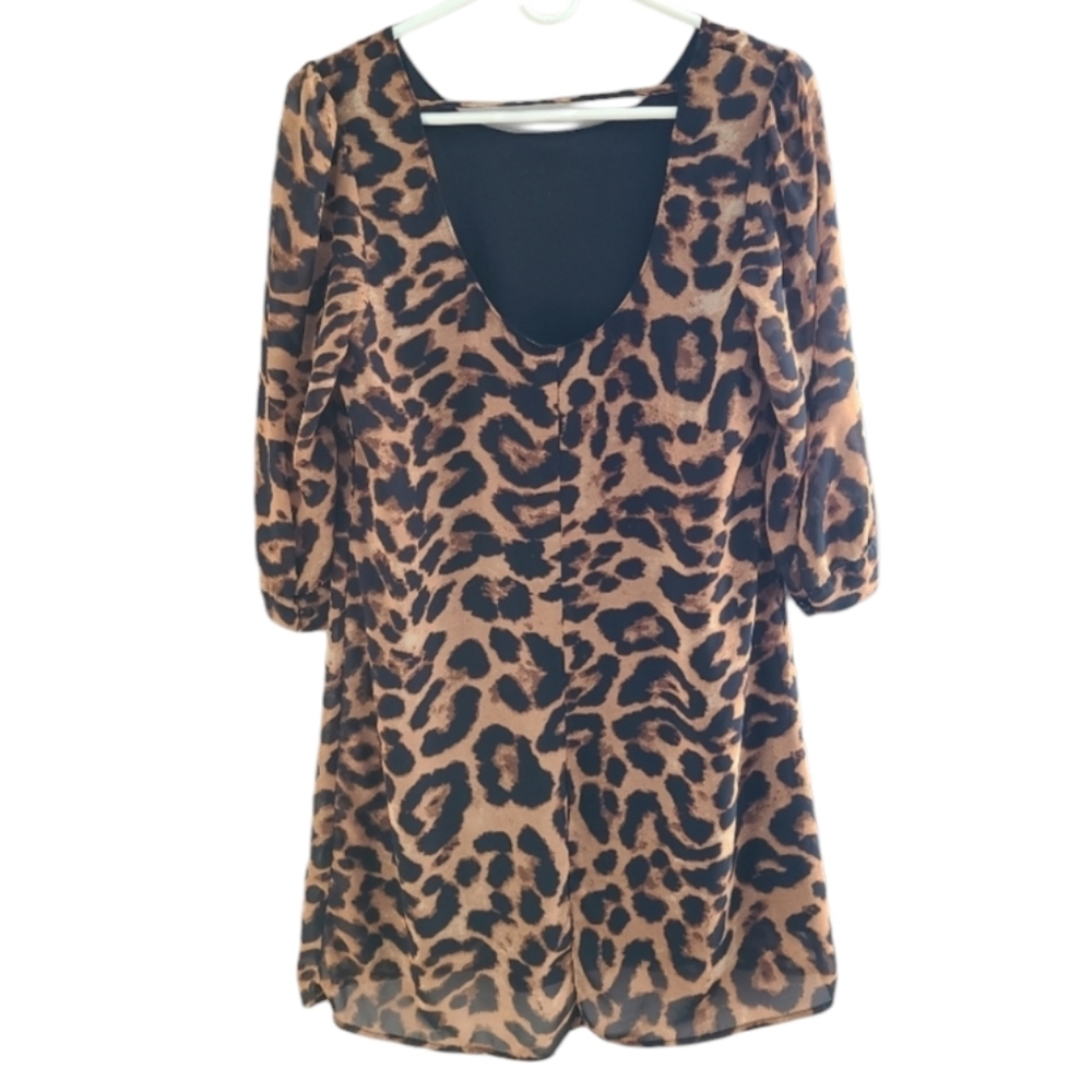 Leopard‎ print dress tunic heart soul semi sheer sleeves size M